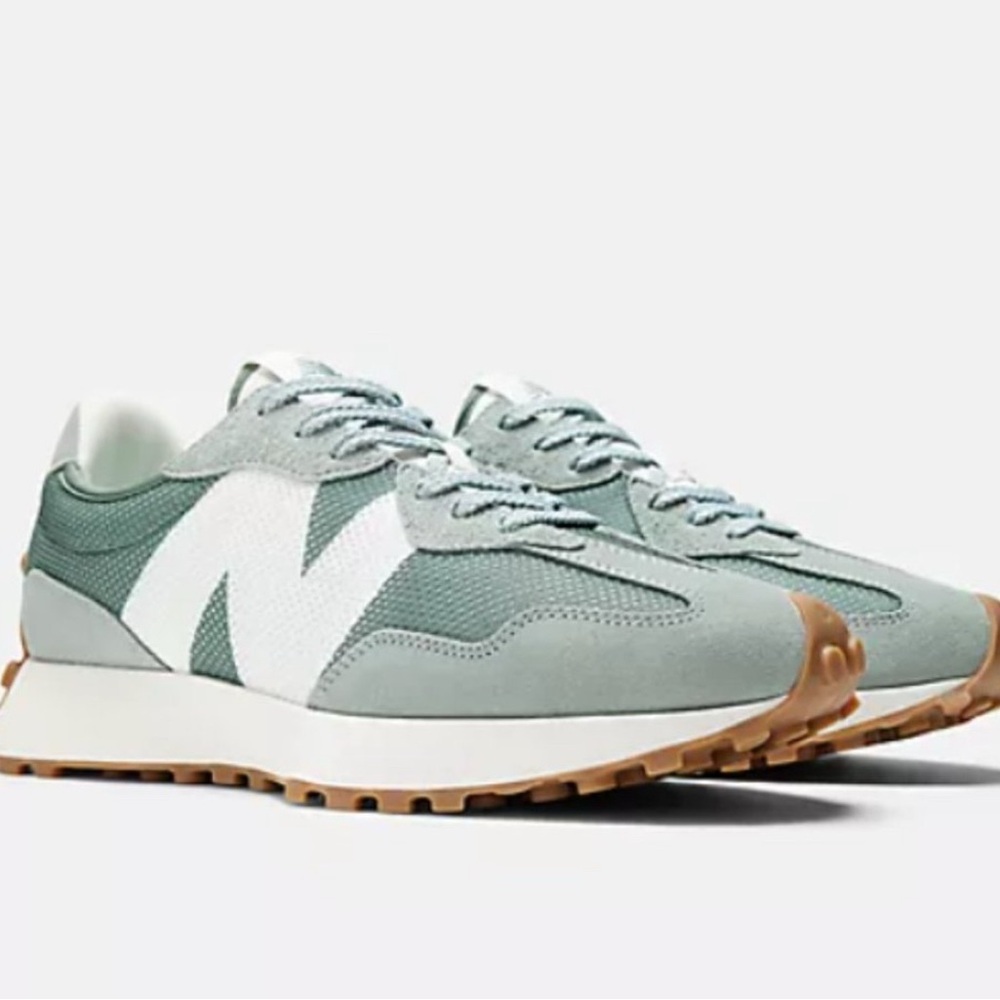 New Balance Sage Green and White Sneakers